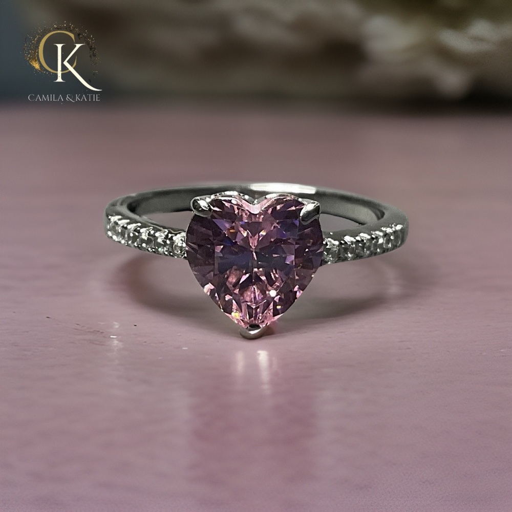 Heart Pink Lab Diamond Promise Ring